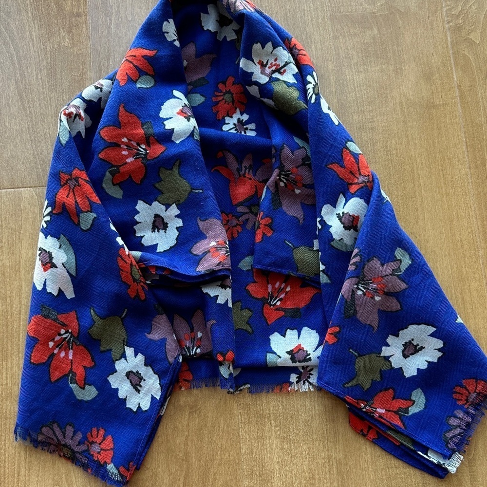 Royal Blue and Orange Floral Decorative Rectangular Scarf
